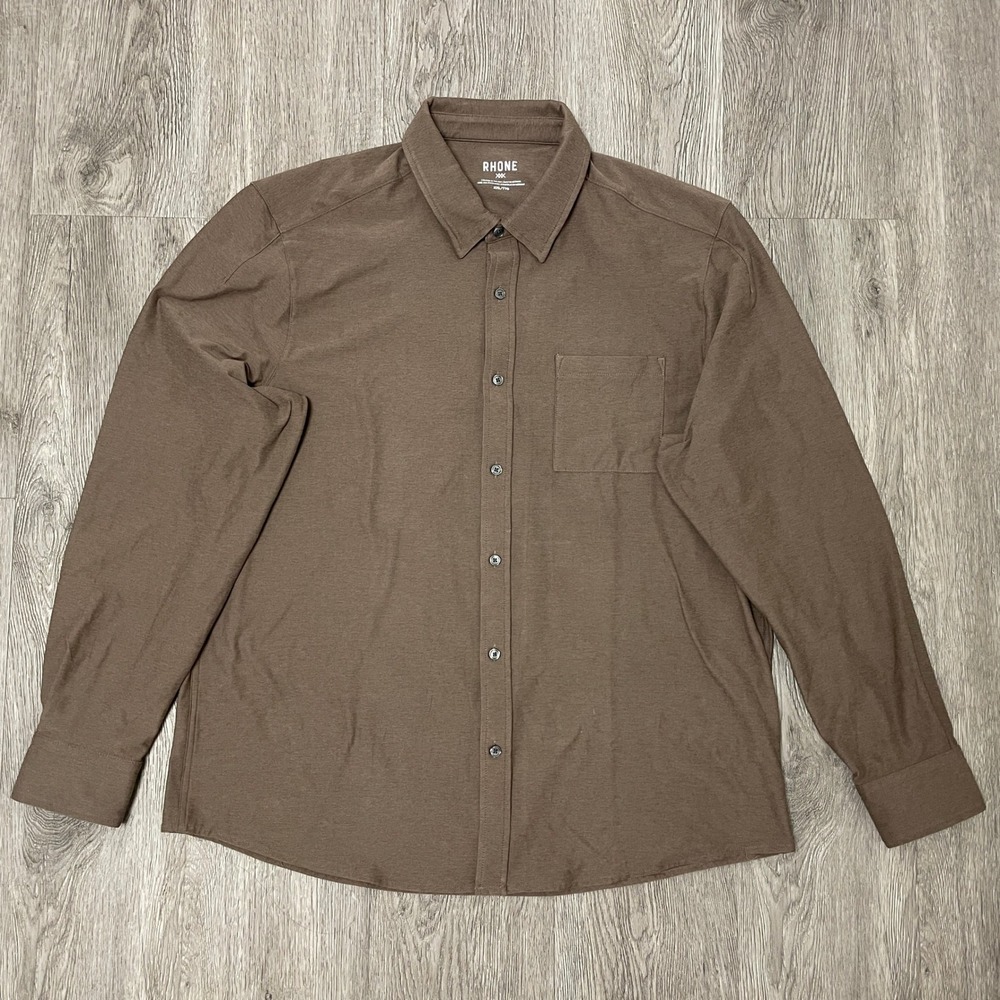 Rhone Commuter Shirt Mens XXL Brown Long Sleeve Button Down Stretch Performance